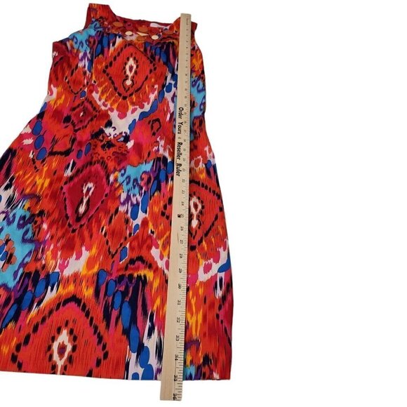 Belle Badgley Mischka Dress 2 Red Pink Ikat Sheath Fit & Flare Embellished - Picture 11 of 11